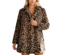 Generisch Luxuriöse Leopardenmuster Faux-Fell Jacke Damen Elegante Wintermäntel mit Taschen Lange Ärmel Oberbekleidung Modischer Wärmeschutz Stilvolle Außenbekleidung (Brown, XL)