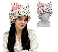 Generisch Luxus niedliche Leopard Druck Teddy Bonnet Schlaf Bonnet für Frauen weiche Satin-gefüttert Spa Stirnband mit Bogen für den Haarschutz