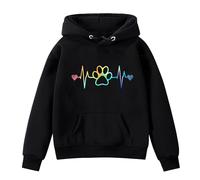 Generisch Mädchen Jungen Hoodie Lässige Kapuzenpullover Casual Hundepfote Elektrokardiogramm Druck Sweatshirt Kuschel Rundhals Langarm Oberteile Mit Taschen Kinder Pullover Top für 1-14 Jahre Alt