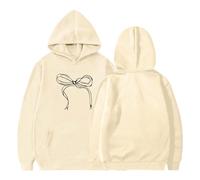 Generisch Mädchen Kapuzenpullover Warm, Schleife Druck Hoodie Mit Taschen Langarm Baggy Sweatshirt Mit Kapuze Y2K Streetwear Winter Baumwolle Sweatshirts Sport Langarmshirt Beige 14 Jahre