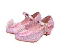 Generisch Mädchen Sandalen mit Pailletten Schleife elegante Absatzschuhe für Hochzeiten Partys besondere Anlässe bequeme geschlossene Zehen für Kleinkinder (36)