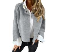 Generisch Mantel Damen Elegant Chic Jacken Warme Übergangsmantel Casual Langarm Cardigan Kurzer Trenchcoat Knöpf Wollmantel Frauen Croppedjacke Outwear Herbst Winter Übergangsmantel Damen