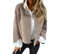 Generisch Mantel Damen Elegant Chic Jacken Warme Übergangsmantel Casual Langarm Cardigan Kurzer Trenchcoat Knöpf Wollmantel Frauen Croppedjacke Outwear Herbst Winter Übergangsmantel Damen
