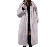 Generisch Mantel Damen Fleecemantel Damen Weiche Parka Robuste Und Warme Teddymantel Wintermantel Für Kühle Abende Mäntel Mit Taschen Elegante Steppmantel Hellgrau 4XL