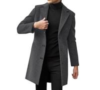Generisch Mantel Herren Lange Jacke Slim Fit Casual Wollmantel Wintermantel Kerbkragen mit Knopfleiste Trenchcoat Herrenmantel Winter Warme Oberbekleidung Schwarz Herren Mantel Kurz