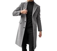 Generisch Mantel Herren Lange Jacke Slim Fit Casual Wollmantel Wintermantel Kerbkragen mit Knopfleiste Trenchcoat Herrenmantel Winter Warme Oberbekleidung Schwarz Herren Mantel Kurz