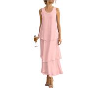 Generisch Maxikleid Damen Elegant, Ärmelloses Chiffonkleid mit Rundhals und Fließendem Layer Look, Festliches Cocktail Abendkleid für Hochzeit Gast Party Sommer