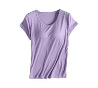 Generisch Meine Monatsabrechnung Outlet Shop Sale Unterhemd Damen BH-Hemd Basic Top Mit Integriertem BH Slim Fit Shirts Frauen Sommer Tops Unterhemden Kurzarm Stretch Oberteil Meine Rechnung Einsehen