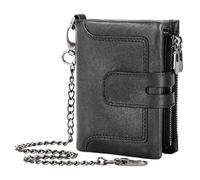 Generisch Men Chain Leather Wallet, Real Cowhide Card Holder, Zipper Buckle with Multiple Slots, Vintage Fashion Accessory, Sturdy and Stylish Wallet for Everyday Use