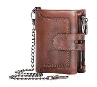 Generisch Men Chain Leather Wallet, Real Cowhide Card Holder, Zipper Buckle with Multiple Slots, Vintage Fashion Accessory, Sturdy and Stylish Wallet for Everyday Use