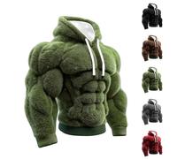Generisch Men's Vintage Muscle Line Art Flannel Warm Hooded Sweatshirt, 3D Printing Street Style Muscle Line Fuzzy Cotton Blend Hoodie