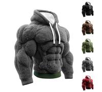 Generisch Men's Vintage Muscle Line Art Flannel Warm Hooded Sweatshirt, 3D Printing Street Style Muscle Line Fuzzy Cotton Blend Hoodie