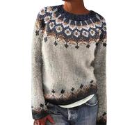 Generisch Merino Pullover Damen, Pullover Norwegermuster Damen, Norweger Winter Strickpullover Kaschmir Winterpullover Warmer Longpullover Oberteile Oversize Damenpullover Langarm Norwegerpulli