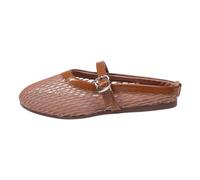 Generisch Mesh-Ballerinas Für Damen, Gewebte Ausgehöhlte Lässige Flache Schuhe mit Riemen, Runde Zehen Breite Elegante Sommer-Pantoletten Atmungsaktiv Leicht Balerinaschuhe Tägliches Kleid Khaki 38