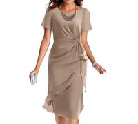 Generisch Midikleider Damen Sommer Kurzarm Abendkleider Elegant Für Hochzeit Cocktailkleid Damen Hochzeitsgast Chiffonkleid Festlich Midi Sommerkleider Frauen Leicht Und Luftig Sommerkleid Elegante