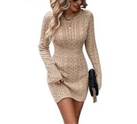 Generisch Minikleid aus Zopfstrick für Damen, Rundhalsausschnitt, Lange Ärmel, figurbetontes kurzes Strickkleid
