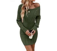 Generisch Minikleid aus Zopfstrick für Damen, Rundhalsausschnitt, Lange Ärmel, figurbetontes kurzes Strickkleid