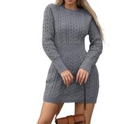Generisch Minikleid aus Zopfstrick für Damen, Rundhalsausschnitt, Lange Ärmel, figurbetontes kurzes Strickkleid