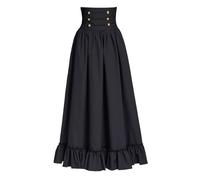Generisch Mittelalter Rock Damen, Viktorianischer Rock Lang Hoher Taille A-Linien Gothic Skirt Mit GüRtel Vintage Ruffle Elegant Renaissance Kleid FüR Halloween Karneval Cosplay Geschenk