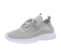 Generisch Mode Frühling Sommer Damen Sportschuhe Flacher Boden leicht fliegend gewebtes Mesh atmungsaktiv bequem einfarbig schnüren (Grey, 37)
