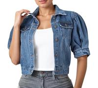 Generisch Modische Damen Jeansjacke mit kurzen Puffärmeln als bequeme Freizeitjacke für trendbewusste Frauen (BU2, S)