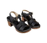 Generisch Modische Damen-Sandalen mit hohem klobigen Absatz für lässige Frühlings- Sommertage als bequemer offener Slipper mit freier Zehenpartie (Black, 39)