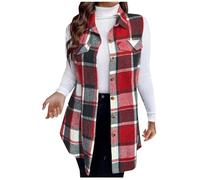 Generisch Modische Damen-Weste Kariert ärmellos Lässig Bequem Mit Knopfverschluss Sleeveless Cardigan Weste Lightweight Warm Button Weste Lange Weste Damen