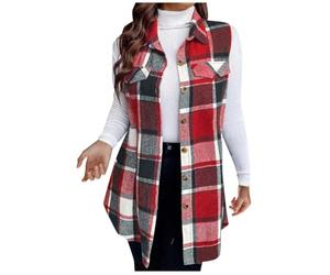 Generisch Modische Damen-Weste Kariert ärmellos Lässig Bequem Mit Knopfverschluss Sleeveless Cardigan Weste Lightweight Warm Button Weste Lange Weste Damen