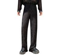 Generisch Modische Herren Freizeithose mit Pailletten Perlen für Nachtclub Elegante Abendmode (Black, M)