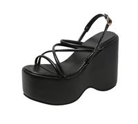 Generisch Modische Keilabsatz-Sandalen für Damen mit bequemer Slip-On-Passform vielseitigem Outdoor-Urlaubsstil (Black, 42)