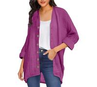 Generisch Modische und lässige Strickjacke mit einfarbigem V-Ausschnitt und Langen Ärmeln für Damen Cardigan Damen (Purple, XXXL)