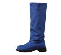 Generisch Modische Wildlederstiefel für Damen in mittlerer Schafthöhe mit bequemer Slip-On-Passform wärmendem Fleecefutter für kalte Wintertage (Blue, 43)