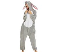 Generisch Modischer Damen Winter Pyjama Jumpsuit Cartoon Tier Overall lässiger Schlafanzug Kuschelig Weich Bequem (Dark Gray, S)