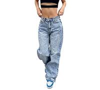 Generisch Mom Jeans Damen Low Waist Baggy Weite Hose Y2K Schlaghosen Flared Wide Leg Outfit Mode Sommerjeans High Dünne Jeanshose Sommer Jeanshosen Hosen Weites Bein 90Er Hüftjeans Cargohose Schwarz