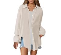 Generisch Musselin Bluse Damen Elegant Oversize Longbluse Langarm Modische Oberteile Hemd Lose Langarmshirt Blusenshirt Hemdbluse Tuniken Tops