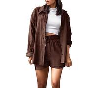 Generisch musselin hemd damen Musselin Hemd Damen Bluse Lang Leinenbluse Rote Hemdbluse Lila Langarm Hemden Oversized Langes Longbluse Kaffee M