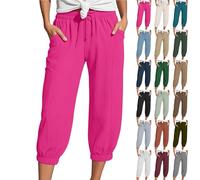 Generisch Musselin Hose Damen, Caprihose Damen Sommer, Musselin Hose Leinenhose Culotte 3/4 Sommer Leinenhose Kurze Hosen Leichte Sommerhose Caprihose Dreiviertel Strandhose, Sale Angebote Kleidung