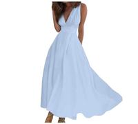 Generisch Must Haves Sommerkleid Damen Lang Boho Kleid Ärmellos Strandkleid V-Ausschnitt Abendkleider Elegant Für Hochzeit Sommerkleider Leicht Und Luftig Hohe Taille Festliche Kleider Maxikleider