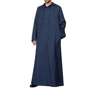 Generisch Naher Osten Arabische Herren Robe Muslimische Kaftan Kleidung Baggy Langarm Shirt mit Kapuze Knopfleiste Einfarbig Leichte Islamische Arabische Thobe mit Taschen