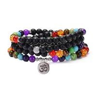 Generisch Natürliche 108 Mala-Perlen-Armband-Halskette für Damen und Herren,Mattiertes Onyx-Armband,Lange Wickelkette,7 Chakra-Schmuck Mit Yoga-Charme,89 Cm/35,5 Zoll Om-Anhänger