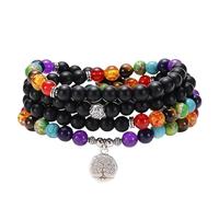 Generisch Natürliche 108 Mala-Perlen-Armband-Halskette für Damen und Herren,Mattiertes Onyx-Armband,Lange Wickelkette,7 Chakra-Schmuck Mit Yoga-Charm,89 Cm/35,5 Zoll Lebensbaum-Anhänger