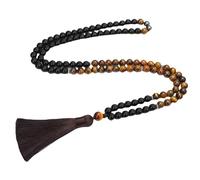 Generisch Natürliche 108 Mala-Perlen-Knotenkette Für Männer Und Frauen, Schwarzes Onyx-Tigerauge-Armband, Lange Halskette Mit Handgeknüpfter Quaste, Gebet, Spiritueller Schmuck, Geschenk-Halskette