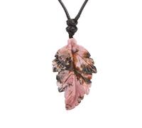 Generisch Natural Line Rhodonit Handgefertigte Halskette mit Ahornblatt Anhänger und Gravur, Kristall Edelstein, Herbst Glücksamulett, Blätter, Halsketten, Spiritueller Schmuck für Frauen und Männer
