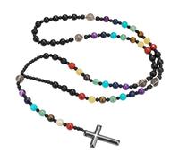 Generisch Naturstein-Kreuzkette Mit Hämatitperlen, Handgefertigte Edelsteinkette Für Damen Und Herren, Handgefertigter Heilkristall-Schmuck Für Gebet Und Meditation, Farbenfroh