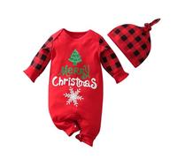 Generisch Neugeborenen Baby Jungen Weihnachten Spielanzug Langarm Overall mit Hut für festliche Anlässe (Red, 9-12 Months)