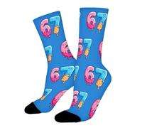Generisch Neuheit 67 Meme Ice Cream Socken, lustige Nummer 67 lange Socken, weiche und atmungsaktive Six Seven Sockenbekleidung für Mädchen