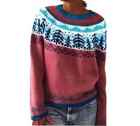Generisch Norwegermuster Pullover Damen, Ausgefallene Pullover Damen, Norweger Winter Winterpullover Warm Fleecepullover Longpullover Strickpullover Gestreift Langarm Jumpers Norwegerpulli