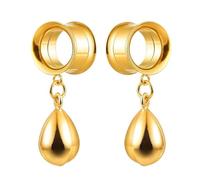 Generisch Ohr Tunnels und Plugs aus Chirurgischem Stahl 6-25mm - 2 Stück Gold Wassertropfen & Herzform, Retro Piercing Schmuck Dehner für Gauges(Water droplet,22mm (7/8"))