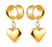 Generisch Ohr Tunnels und Plugs aus Chirurgischem Stahl 6-25mm - 2 Stück Gold Wassertropfen & Herzform, Retro Piercing Schmuck Dehner für Gauges(Love,22mm (7/8"))