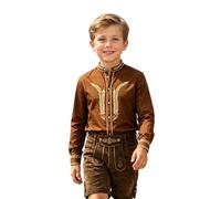 Generisch Oktoberfest Kinder Hemd Jungen, Trachtenbluse Vintage Mittelalter Kostüm Kinder Outfit Stickerei Bluse Knöpfe Oberteil Faschingskostüm Karneval